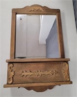Vintage Carved Wood Mirror Wall Cabinet