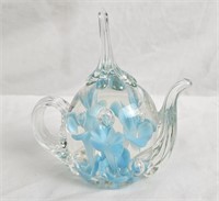 Art Glass Flowers In Teapot Figurine Usa