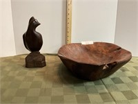 Hand Carved Wooden Bowl & Quail