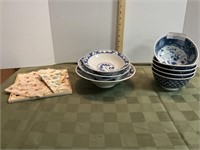 Vintage Orential  Blue Bowls & hankerchiefs