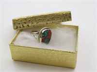 Sterling Silver w/ Turquoise, Red Coral & Onyx +