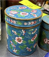 ROUND CLOISONNE TEA CANISTER PEOPLES REPUBLIC