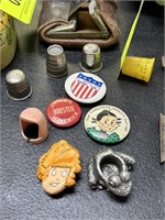 LOT OF MISC BUTTONS / LITTLE ORPHAN ANNIE PIN+