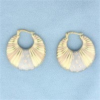 Tri-Color Star Design Hoop Earrings in 14k Yellow,