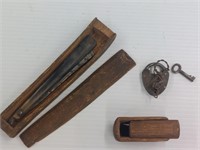 Antique lock wooden handmade pill box straight