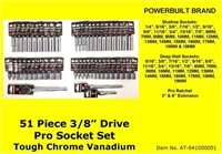 NEW POWERBUILT 51PC 3/8" DRIVE PRO SOCKET SET