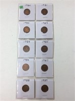 10 Toned 1980-89 Pennies