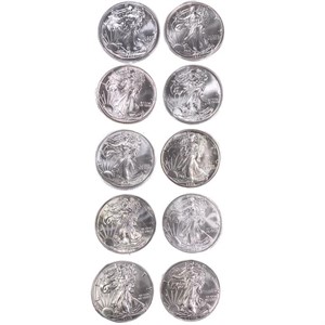 1989-2021 US 1oz Silver Eagles UNC [10 Coins]