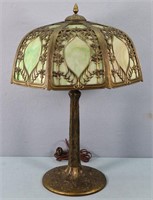 8-Panel Art Nouveau Slag Glass Table Lamp