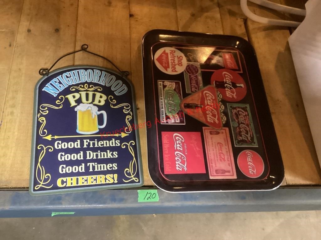Pub Sign & Plastic Coke tray