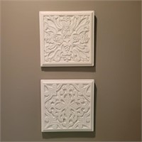 (2) Handcarved Wooden Wall Decor Panels 10"x 10"