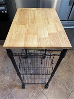 3 Tier Kitchen Rolling Cart with Oak Wood Prep