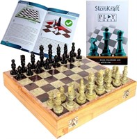 Stonkraft - Chess Board With Wooden Base With Ston