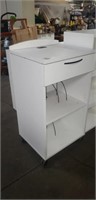WHITE ROLLING RECEPTION STAND WITH DRAWER