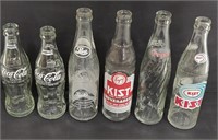 6 VINTAGE GLASS SODA  BOTTLES