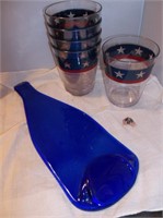 '76 Pin, Patriotic Cups & Blue Glass Spoon Rest