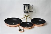 Copper Pans & Kitchen Sifter Lot