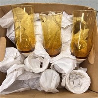 Boxful of Large Amber Beverage Glasses