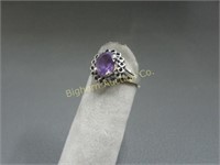 Ring Size 7.25 Sterling Silver & Amethyst