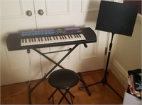 "Yamaha" Electronic Keyboard, Stand & Stool