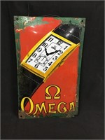 Original Omega embossed enamel sign apprx 40 x25cm