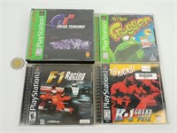 4 jeux vidéos PS1 : Gran Turismo, F1 Racing, K1