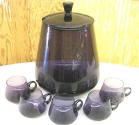 Purple Glass Beverage Decanter w/ 5 Cups