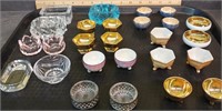 TRAY LOT OF ASSORTED GLASS & PORCELAIN SALT DIPS