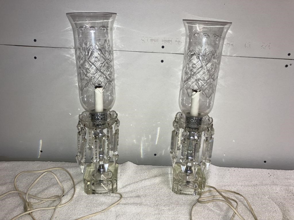 VTG Pair Mantle Lamps Crystal Luster Prisms