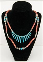NECKLACE WITH CORAL AND TURQUOISE BEADS