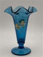 Fenton Tranquil Sea Fish Vase Indigo Blue Hand