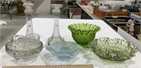 Glass decor lot w/ candle holders