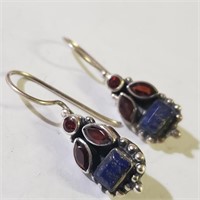 $140 Silver Lapis Lazuli Garnet Earrings