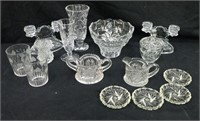 (2) Clear Glass Candle Holders, Clear Glass Bowl