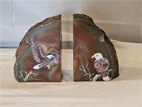 Eagle Hand Painted Agate Book Ends