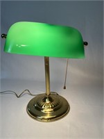 Vintage Bankers Green Lamp with Brass Like Base