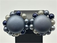 Vintage MIJ Blue & Silver Beaded Earrings