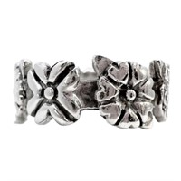 Flower Motif Band Sterling Silver