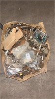 Box of screws, nuts and bolts, and more