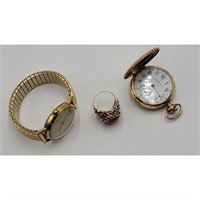 Vintage Waltham Pocket Timex Watch And 14k Coral
