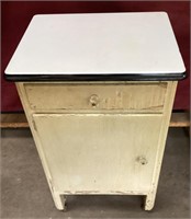 Vintage Enamel Top Cabinet, On Wheels