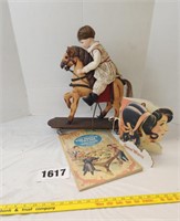 Painted Wood Carousel Horse on Base, Doll, Book