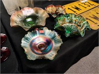 4 Carnival glass dishes