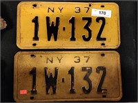 Pair of 1937 NY license plates