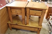 two country end tables and coffee table