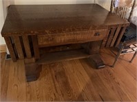 Oak table with drawer and side shelves