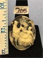 1 3/4" cameo pin, looks colonial, set in unknown g