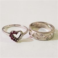 $120 Silver Lot Of 2 Ruby CZ Ring