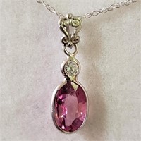 $1000 14K  Sapphire(1ct) Diamond(0.12ct) Necklace