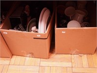 Two boxes of mugs, kitchenware,